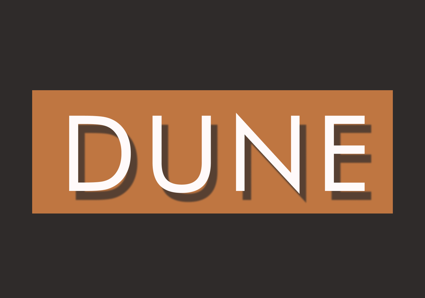 A thumbnail for the Dune project. Dune written capital letters on a orange and black background.